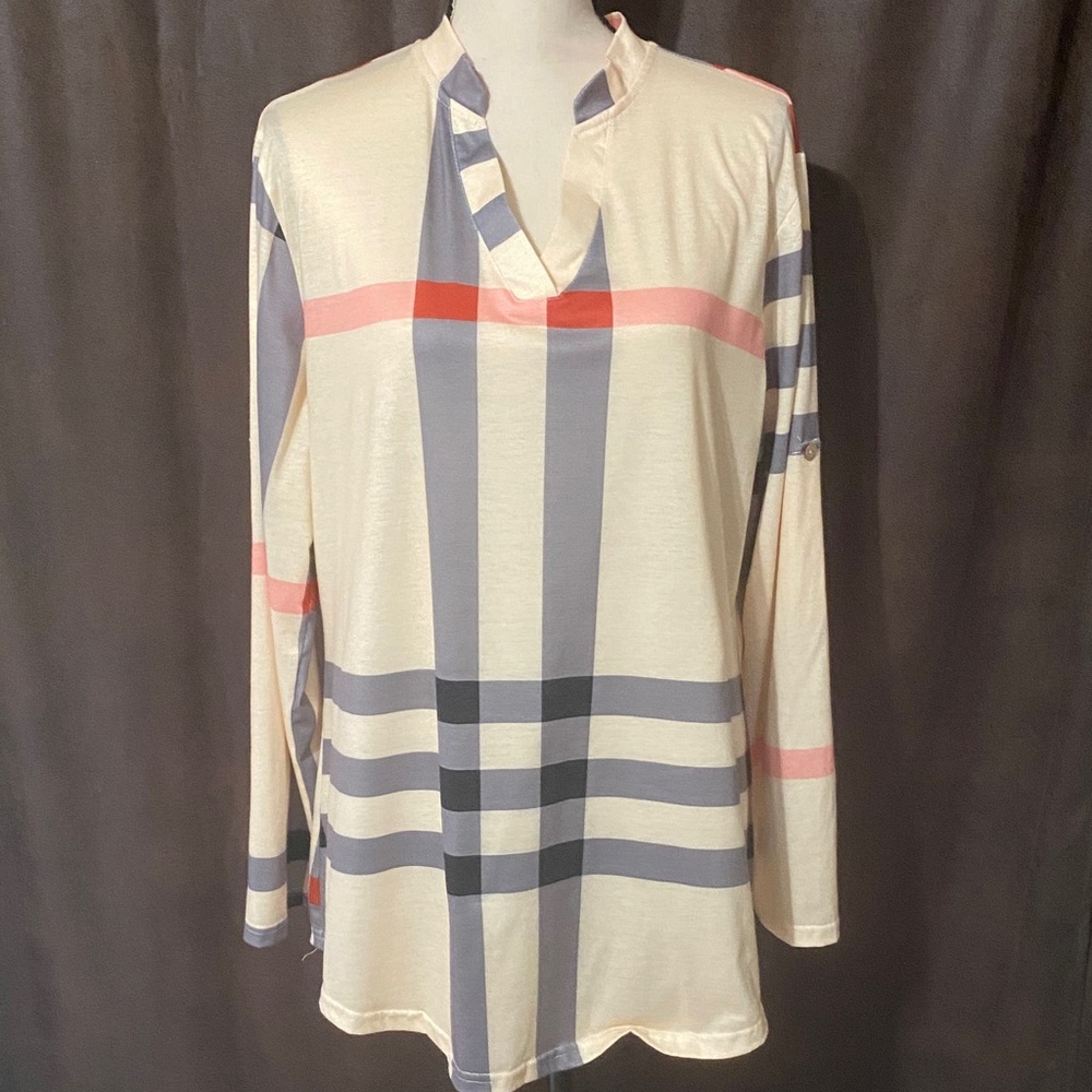 Stylish Cream and Gray Women's Top 2XL